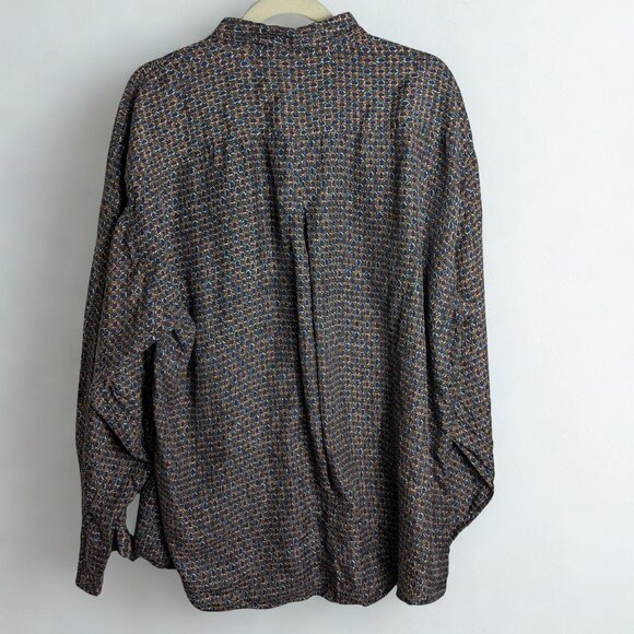 Cote De France 100% Silk Men's long sleeve shirt  blue yellow green XL - Picture 4 of 7